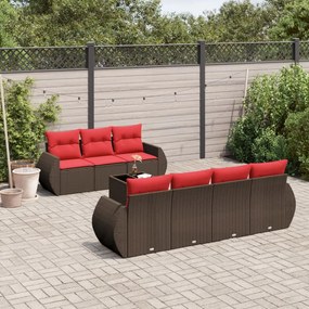 vidaXL 8 pcs conjunto sofás de jardim c/ almofadões vime PE castanho