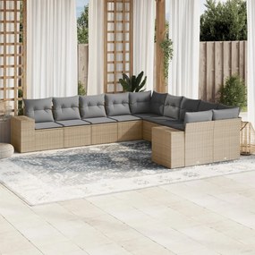 10 pcs conjunto de sofás p/ jardim com almofadões vime PE bege