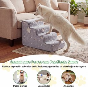Escada de espuma 80 x 42 x 48 cm com 4 degraus para cães luminescente, com base antiderrapante e capa lavável de alta densidade, para animais de estim