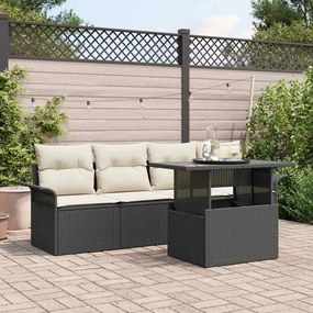 vidaXL Conjunto de Sofá de Jardim de 5 Peças com Almofadas Preto Rattan PE