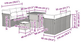 Conjunto Sofá de Jardim de 9 Peças com Almofadas Rattan Polímero Preto
