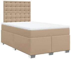 Cama boxspring c/ colchão 120x190cm couro artificial cappuccino