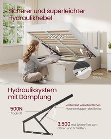 Estrutura de cama 140 x 200 cm (COLCHÃO NÃO INCLUIDO) com espaço de arrumação por baixo da cama; cabeceira em bege cappuccino