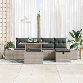 Conjunto de Sofá de Jardim de 6 Peças com Almofadas em Vime PE Cinza C