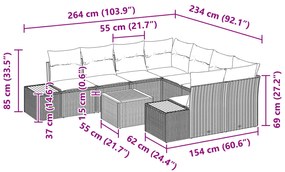 Conjunto de Sofá de Jardim com 9 Peças e Almofadas Bege Poliratan Acác