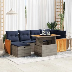 7 pcs conjunto sofás jardim c/ almofadões vime PE/acácia preto
