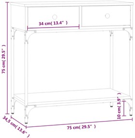 Mesa consola 75x34,5x75 cm derivados de madeira cinzento sonoma