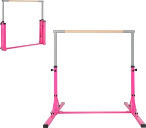 Barra de ginástica infantil dobrável com 13 alturas ajustáveis Estrutura triangular para ginásio em casa Carga 100 kg Rosa