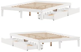 Estrutura de cama com gavetas 160x200 cm pinho maciço branco