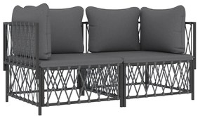 2 pcs conjunto lounge de jardim com almofadões aço antracite