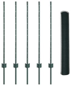 Postes de Cerca vidaXL 5 pcs U-Channel Verde 100 cm Aço