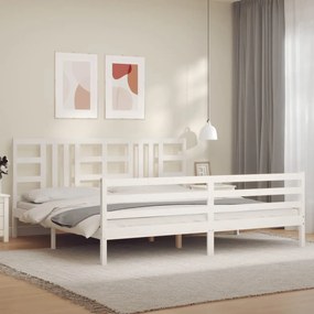 Estrutura de cama com cabeceira 200x200cm madeira maciça branco