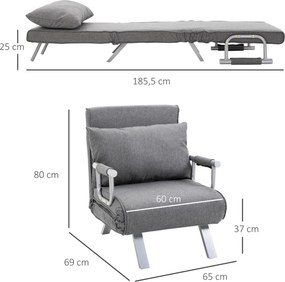 Poltrona com aquecimento, sofá-cama conversível de 1 lugar e com capa removível cinzento claro