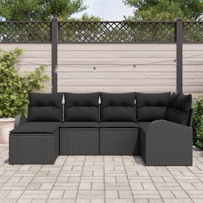 Conjunto de Sofá de Jardim vidaXL de 6 peças com Almofadas Preto Ratta