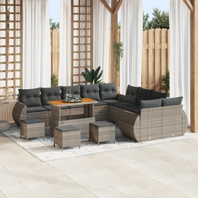 Conjunto de Sofás de Jardim de 14 Peças com Almofadas Rattan Poliéster