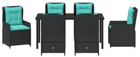 Conjunto de Jantar Jardim de 7 Peças Rattan PE Preto
