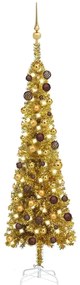 vidaXL Árvore de Natal pré-iluminada fina com bolas 150 cm dourado