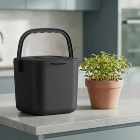 Cubo de compostagem à prova de odores com tampa e pega, 7 L, 24 x 20 x 19,5 cm, preto