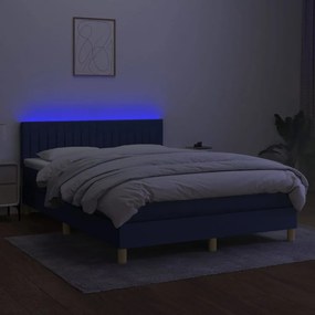 Cama box spring c/ colchão e LED 140x190 cm tecido azul