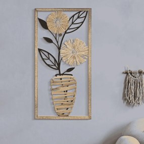 PAINEL DE PAREDE DE FERRO/MADEIRA VASO 40X3,5X80 CM CASTANHO E PRETO