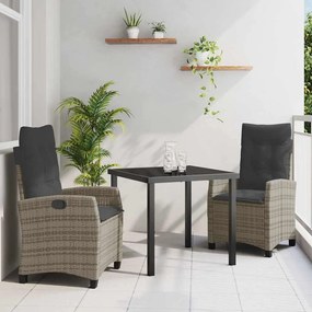 vidaXL Conjunto de Jantar de Jardim de 3 Peças com Almofadas da - Rattan e Poliéster Cinza
