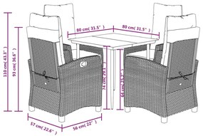 5pcs conj. jantar jardim c/ almofadões vime PE bege misturado