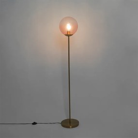 Candeeiro de pé Art Deco em latão com vidro rosa - Pallon