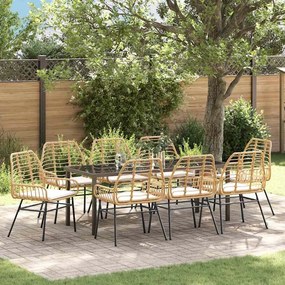 vidaXL Conjunto de Jantar de Jardim de 9 Peças com Almofadas Castanho Rattan Poliéster