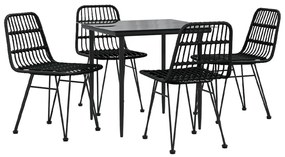 5 pcs conjunto de jantar p/ jardim vime PE preto
