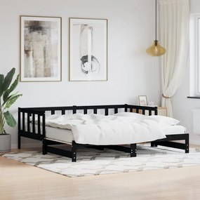 836158 vidaXL Sofá-cama com gavetão 90x200 cm madeira de pinho maciça preto