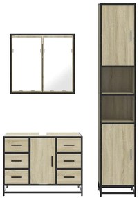 3 pcs conj. móveis casa banho derivados madeira carvalho sonoma