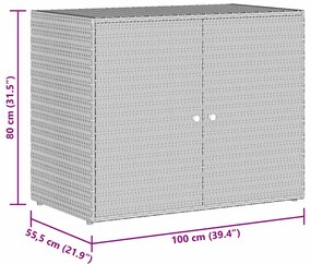 Armário de arrumação p/ jardim 100x55,5x80 cm vime PE cinzento