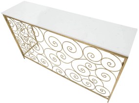 MESA CONSOLA ESPIRAL 140X36X82 CM DOURADA E BRANCA