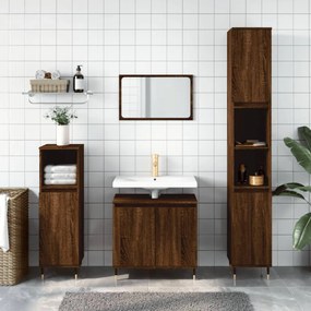 vidaXL 3 pcs conjunto móveis WC derivados de madeira carvalho castanho