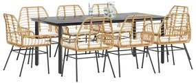 vidaXL Conjunto jantar jardim 9 peças almofadas vidro vime PE castanho