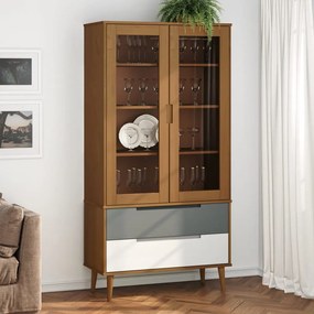 350543 vidaXL Vitrina MOLDE 90x35x175 cm pinho maciço castanho