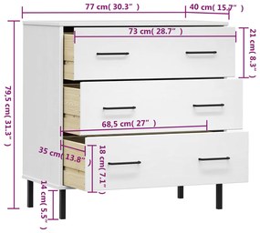Aparador 3 gavetas 77x40x79,5 cm madeira maciça OSLO branco