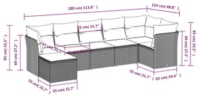 7 pcs conj. sofás jardim com almofadões vime PE cinzento-claro