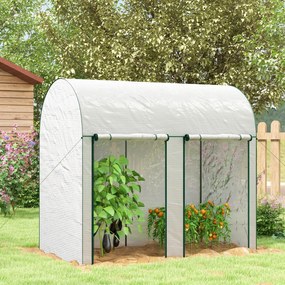 Estufa Pequena Estufa de Exterior com Porta Dupla com Fecho de Correr e Cobertura de PE para Cultivar Plantas Flores 200x100x178 cm Branco