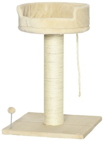 PawHut Arranhador para Gatos de 2 Níveis com Plataforma Bola com Mola Corda Suspensa e Poste de Sisal 55x55x83 cm Bege