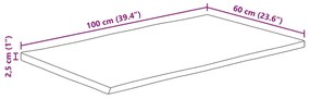 Tampo de mesa c/ borda viva 100x60x2,5 cm mangueira maciça