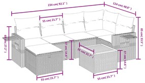 7 pcs conjunto de sofás p/ jardim c/ almofadões vime PE preto