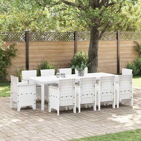 vidaXL Conjunto de Jantar de Jardim de 11 Peças com Almofadas Brancas de Rattan Sintético.