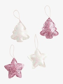 Oferta do IVA - Lote de 4 decorações de Natal, brilhantes rosa escuro liso com motivo