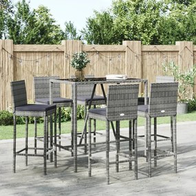 vidaXL 7 pcs conjunto de bar p/ jardim c/ almofadões vime PE cinzento