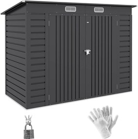 Abrigo de Jardim 2,7m² 249x121x183 cm Abrigo de Exterior com Porta Dupla 2 Ventilaç4oes e Trava Abrigo para Pátio Cinza