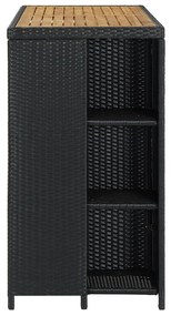 Mesa de bar com prateleiras 120x60x110 cm vime PE preto