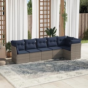 vidaXL 6 pcs conjunto sofás p/ jardim c/ almofadões vime PE cinzento