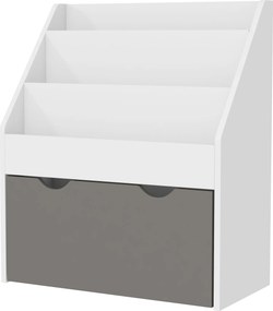 Estante Infantil para Livros e Brinquedos, 62,5 x 30 x 70 cm, 3 Prateleiras e Gaveta, Cinzento