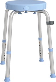 Banco de Duche Giratório, 5 Alturas Reguláveis, Antiderrapante, em Liga de Alumínio, Capacidade 136 kg, Azul-claro